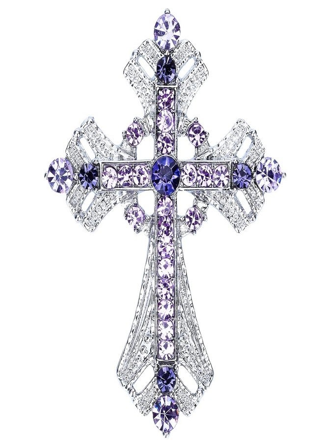 Axmerdal Cross brooches and pins for women Sparkling Aquamarine Clear Crystal Rhinestones Holy Cross Christian Religious Jewelry (Purple) - Image 1