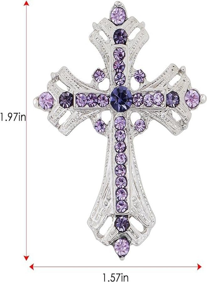 Axmerdal Cross brooches and pins for women Sparkling Aquamarine Clear Crystal Rhinestones Holy Cross Christian Religious Jewelry (Purple) - Image 4