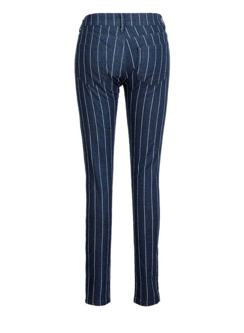 لندن راج بنطال جينز ضيق مخطط باللون الأزرق الداكن - Image 5