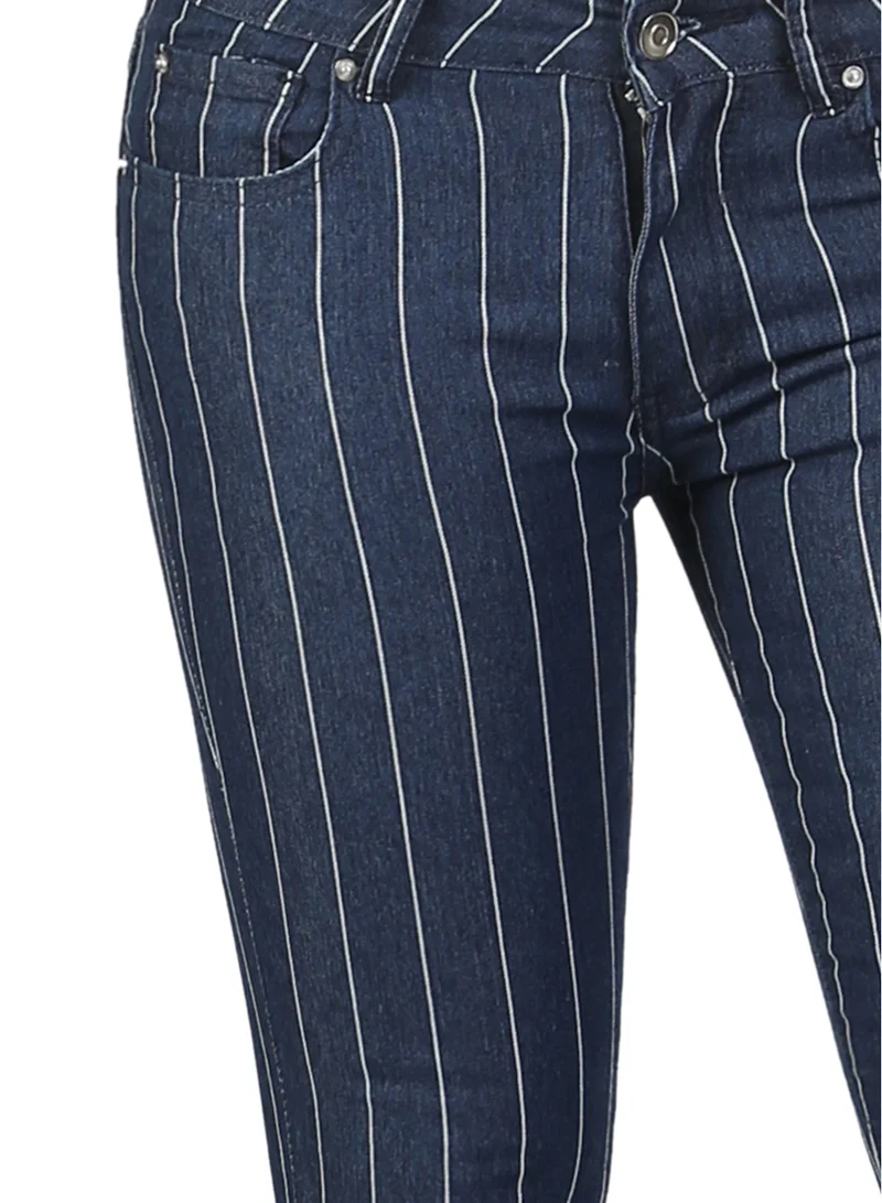 London Rag Striped Skinny Jeans in Dark Blue