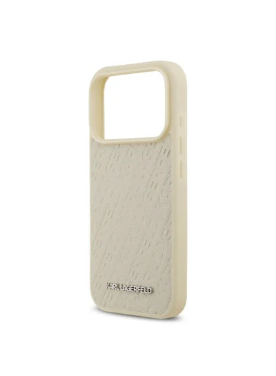Karl Lagerfeld MagSafe Case for iPhone 17 Pro / Fully Wrapped PU Leather Back Cover with Carl Grain - Beige