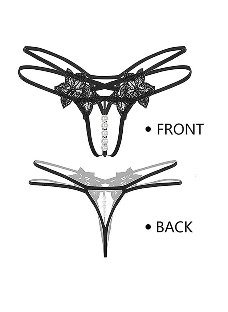 Generic - Lace G-String Panties, Women's Thong String,Lace Panties Thong Knickers Comfortable G-String Underwear with Pearls (6 Patterns) - Image 1