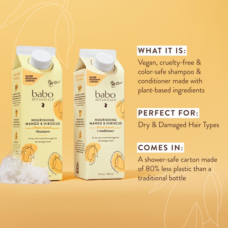 Babo Botanicals Nourishing Mango & Hibiscus Shampoo - For Dry, Damaged, Color-Treated Hair â€“ Moisturize & Soften - Passion Fruit Ferment for scalp - Water-Resistant Carton w. 80% Less Plastic â€“ Vegan - Image 2