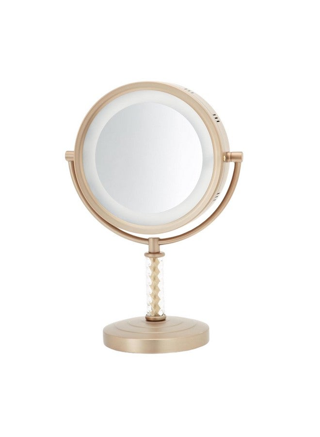 Jerdon Lighted Tabletop Makeup Mirror Halo Lighted Makeup Mirror With 1X And 6X Magnification In Brushed Brass Finish 8Inch Diameter Vanity Mirror Model Hl856Bc - Image 1