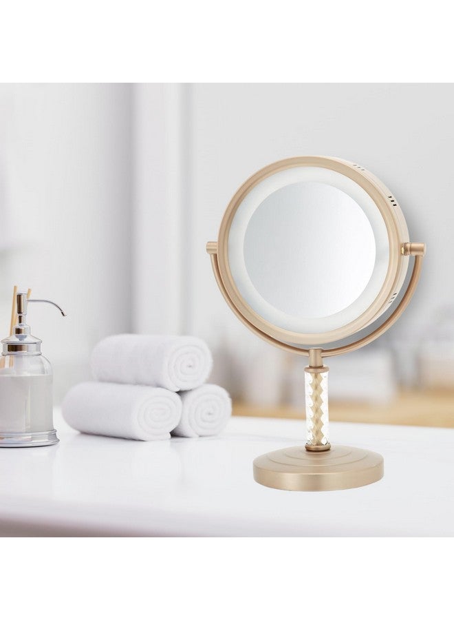 Jerdon Lighted Tabletop Makeup Mirror Halo Lighted Makeup Mirror With 1X And 6X Magnification In Brushed Brass Finish 8Inch Diameter Vanity Mirror Model Hl856Bc - Image 2