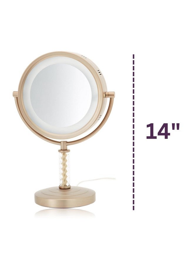 Jerdon Lighted Tabletop Makeup Mirror Halo Lighted Makeup Mirror With 1X And 6X Magnification In Brushed Brass Finish 8Inch Diameter Vanity Mirror Model Hl856Bc - Image 4