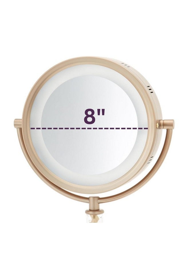 Jerdon Lighted Tabletop Makeup Mirror Halo Lighted Makeup Mirror With 1X And 6X Magnification In Brushed Brass Finish 8Inch Diameter Vanity Mirror Model Hl856Bc - Image 3