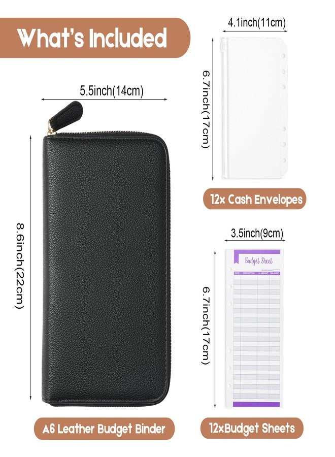 SEEKIND A6 Budget Binder, Money Saving Binder with Zipper Envelopes, PU Leather Wallet Budget Planner,Cash Envelopes and Expense Budget Sheets for Budgeting(Black) - Image 2