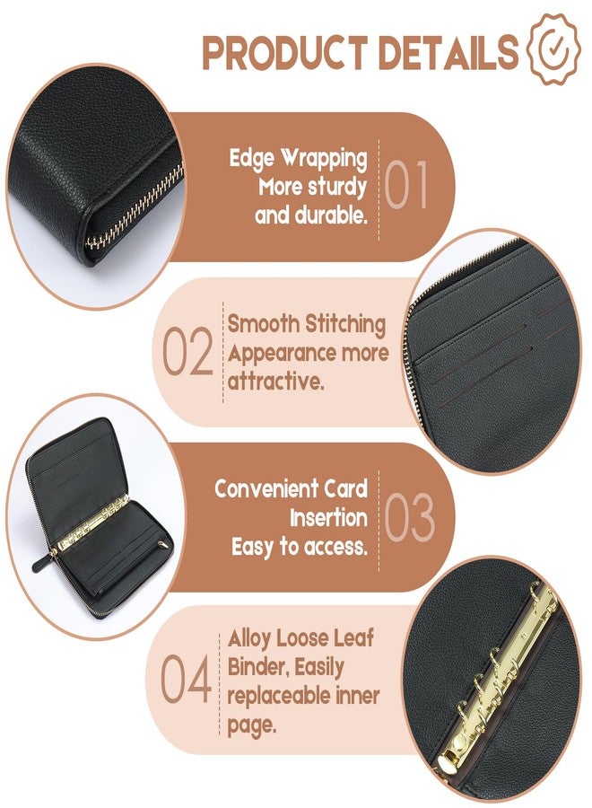 SEEKIND A6 Budget Binder, Money Saving Binder with Zipper Envelopes, PU Leather Wallet Budget Planner,Cash Envelopes and Expense Budget Sheets for Budgeting(Black) - Image 4
