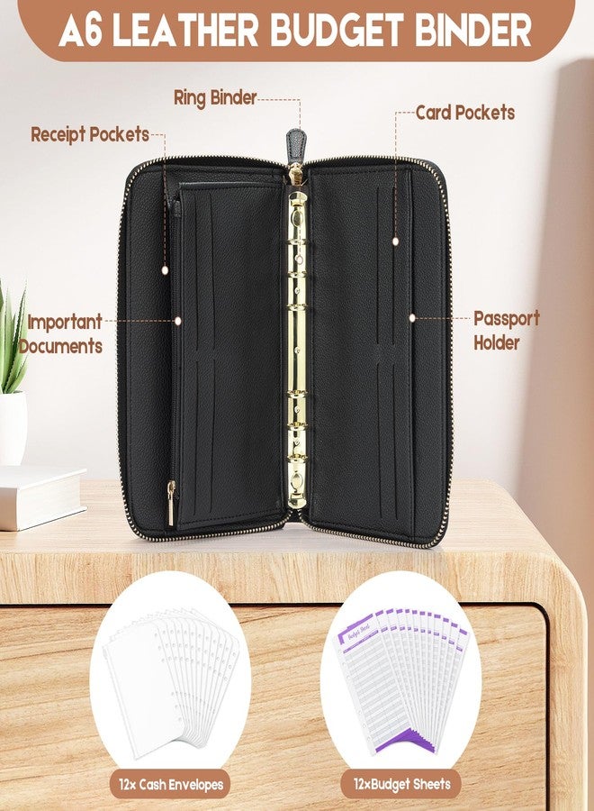 SEEKIND A6 Budget Binder, Money Saving Binder with Zipper Envelopes, PU Leather Wallet Budget Planner,Cash Envelopes and Expense Budget Sheets for Budgeting(Black) - Image 3