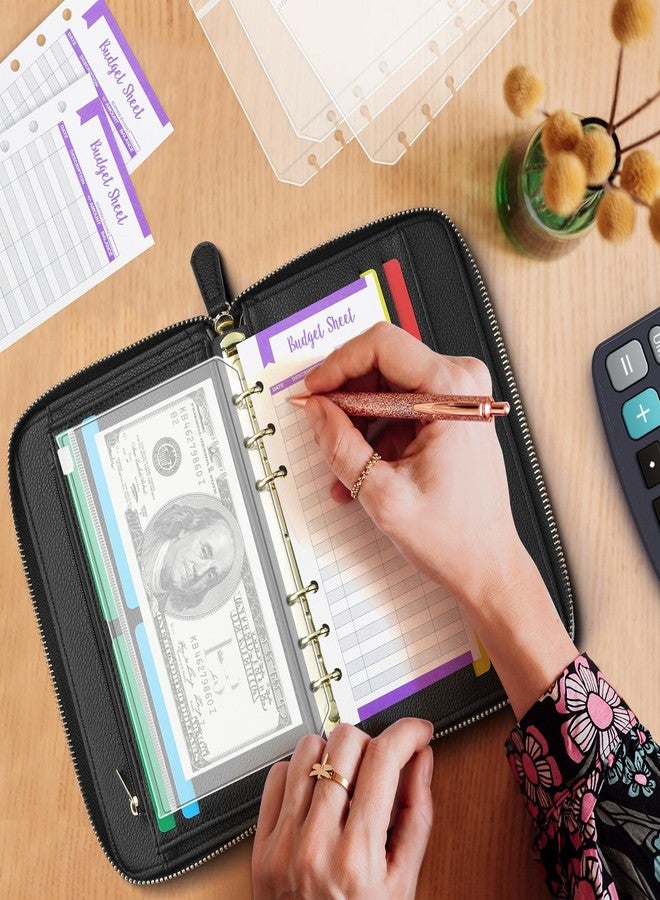 SEEKIND A6 Budget Binder, Money Saving Binder with Zipper Envelopes, PU Leather Wallet Budget Planner,Cash Envelopes and Expense Budget Sheets for Budgeting(Black) - Image 5