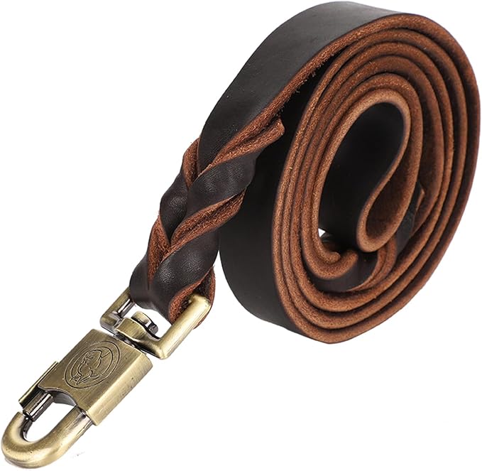 Durable Soft Braided Leather Dog Leash 2 5cm Width 150cm Length For Medium Large Dogs - Image 1