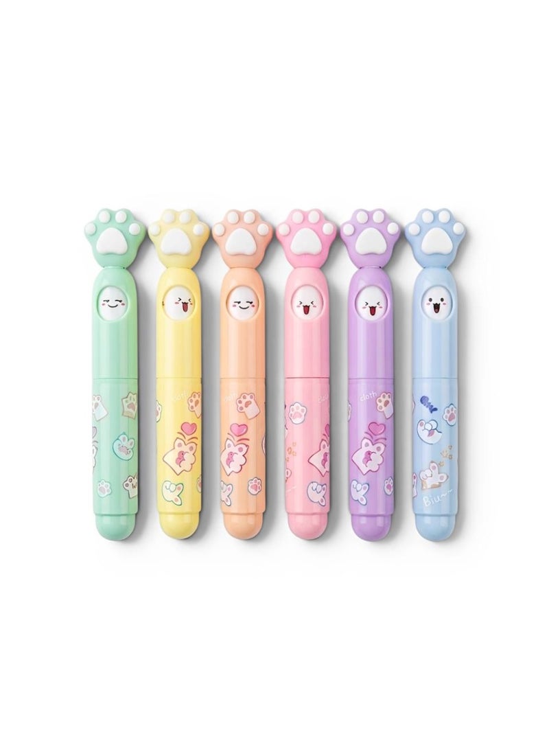 AuraStylee 6-Piece Cute Cat Paw Highlighter Set - Pastel Colors - Image 1