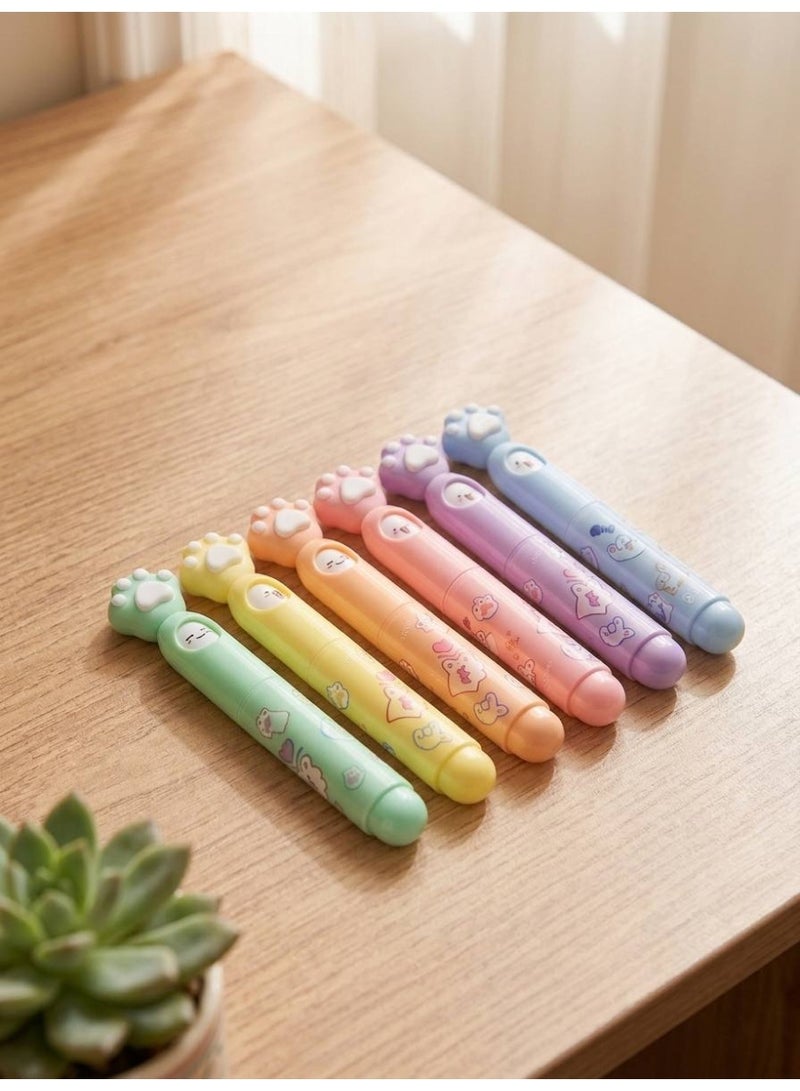 AuraStylee 6-Piece Cute Cat Paw Highlighter Set - Pastel Colors - Image 2