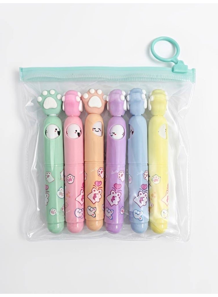 AuraStylee 6-Piece Cute Cat Paw Highlighter Set - Pastel Colors - Image 5