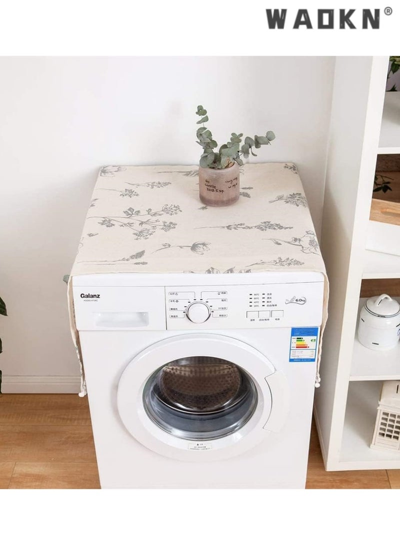 WAOKN Universal Washer Dryer Top Covers, Cotton Anti-Slip Fridge Dust Proof Cover, Washing Machine Top Cover with 6 Storage Pockets Bags, Kitchen Bathroom Home Decor, 51 x 22 Inch (Sketch Flower and Bee) - Image 2