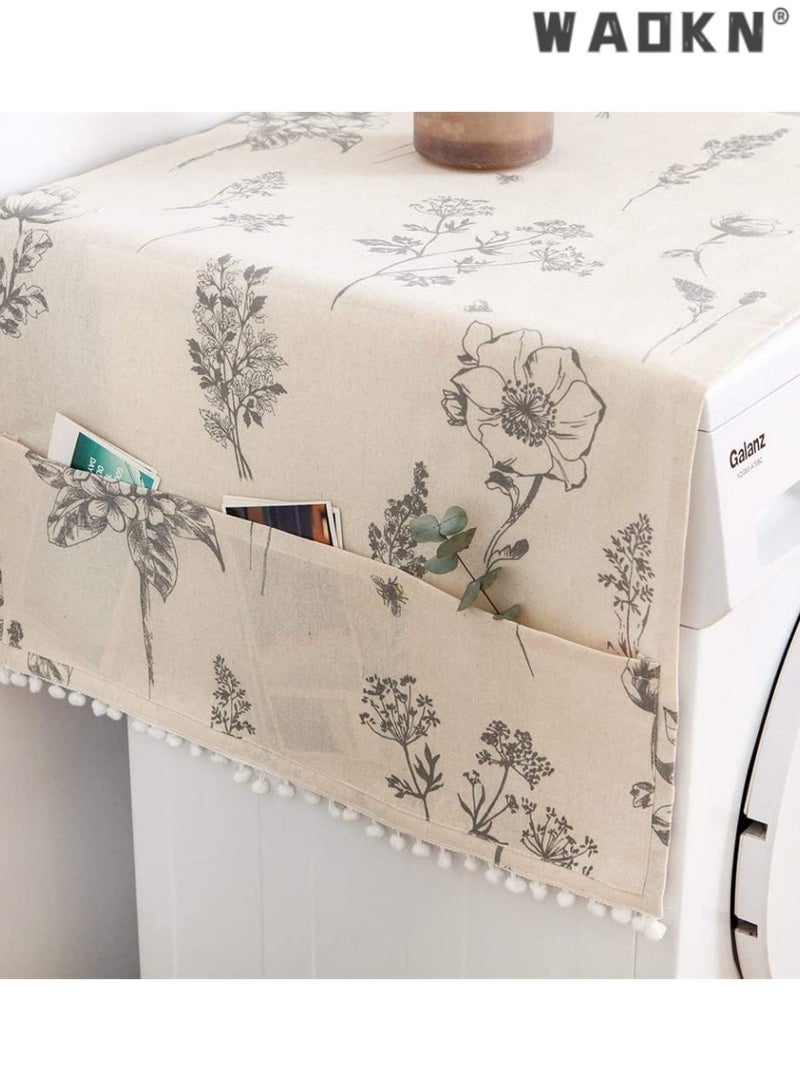 WAOKN Universal Washer Dryer Top Covers, Cotton Anti-Slip Fridge Dust Proof Cover, Washing Machine Top Cover with 6 Storage Pockets Bags, Kitchen Bathroom Home Decor, 51 x 22 Inch (Sketch Flower and Bee) - Image 3