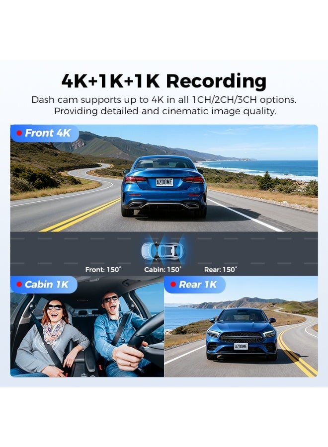 AZDOME M500 (Upgraded M550-max) Dash Cam Ultra HD 4K Front + 1K Rear & Interior, 2.99” Screen, WiFi Car DVR, Night Vision, 24H Parking Monitor - Image 2