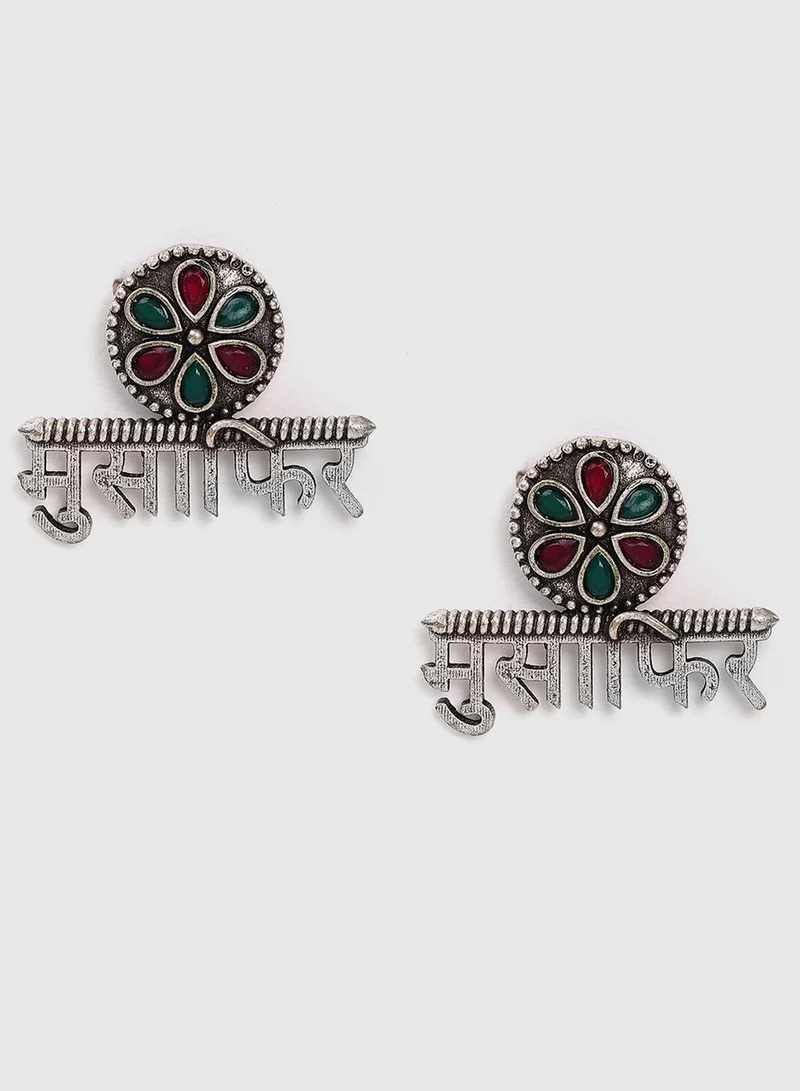 SOHI Red & Green Stone Studded Oxidised Musafir Artificial Stud Earring Jewellery