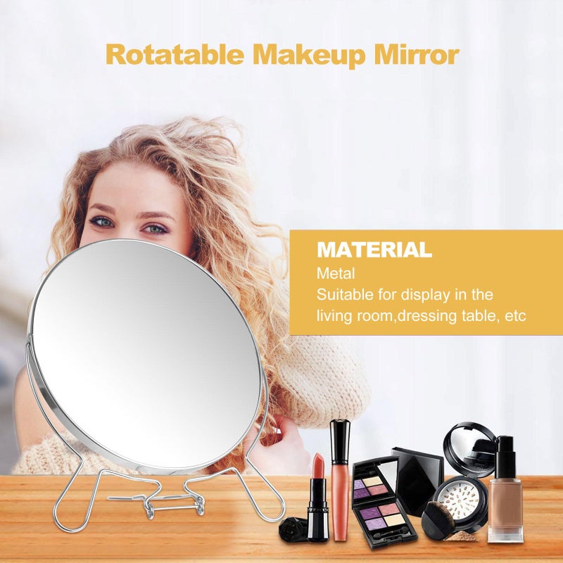 8 Inch Rotating Double Sided Metal Frame Makeup Mirror High Definition Glass Vanity Table - Image 4