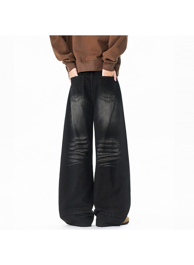 Men's American Style Embroidered Scimitar Jeans For Men And Women, High-end, Handsome, Loose And Draped Wide Leg Pants