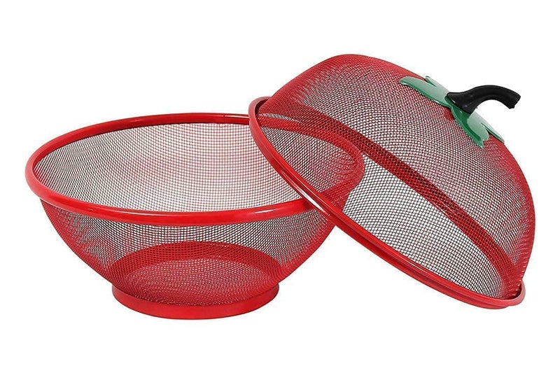 FAYBY Mesh Fruit Basket with Lid Countertop Produce Organizer Fruit Bowl with Net Cover Fruit Basket for Dining Table Kitchen Produce Storage Basket Decorative Fruit Holder 1 Pcs - Image 1