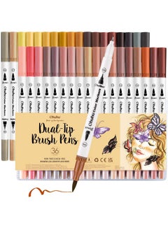 Ohuhu Skin Tone Markers 36 Colors: Dual Tip Brush And Fineliner Markers For Adult Coloring Water Based Art Skintone Marker Pens Set For Portrait Drawing Lettering Writing Calligraphy Journaling - Maui  - Image 1