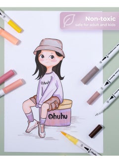 Ohuhu Skin Tone Markers 36 Colors: Dual Tip Brush And Fineliner Markers For Adult Coloring Water Based Art Skintone Marker Pens Set For Portrait Drawing Lettering Writing Calligraphy Journaling - Maui  - Image 3