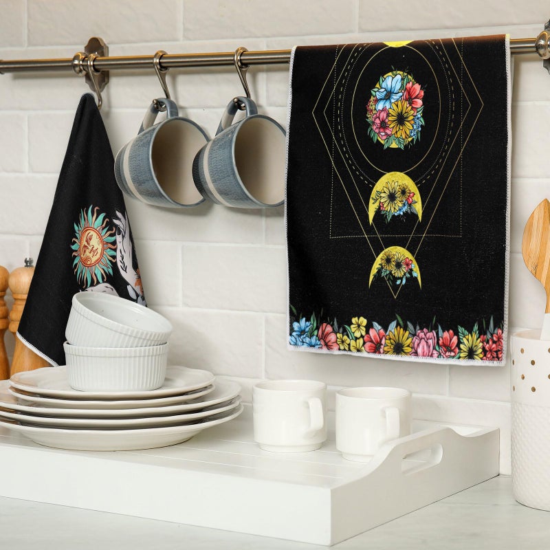 Boyiee Set of 6 Witchy Kitchen Towels Boho Tea Towels Absorbent Mushroom Floral Dish Towels 24 x 16'' Gothic Dish Towels Sun Moon Star Butterfly Hand Towels Gifts for Farmhouse Kitchen Bathroom - Image 3