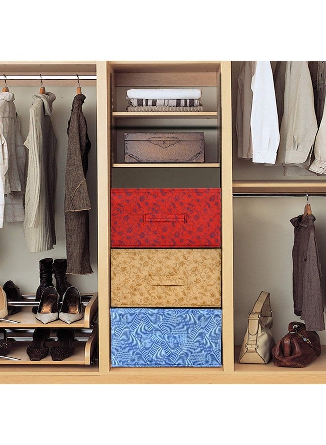 Kuber Industries Laheriya Metallic Print Rectangular Non Woven Fabric Modular Closet Organizer Box with Handle (Blue & Red & Beige, KUBMART15999, 42 x 29 x 22 cm), Set of 3 - Image 3