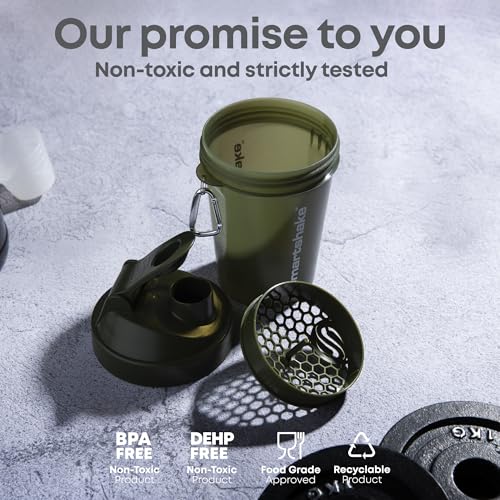Smartshake Lite 4-Pack Protein Shaker Bottle 400 ml | 13.5 oz - Leakproof Screw-on Lid - BPA Free – Unisex - Mist Grey, Army Green, Black, Navy Blue - Image 4