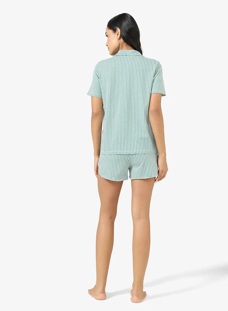 Ginger Button Down Gingham Shirt & Short PJ Set