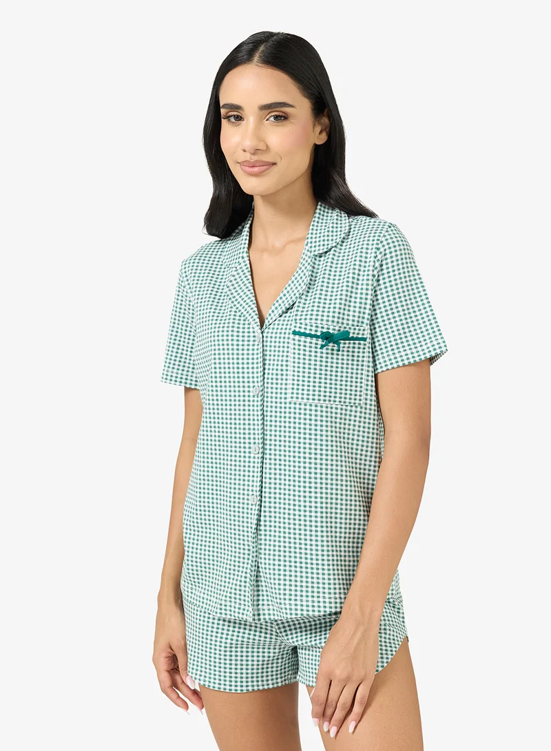 جينجر طقم بيجامة قصير وقميص كاروهات بأزرار