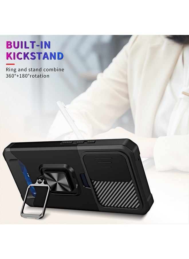 SNBFA Samsung Galaxy S23 FE 5G Case with Sliding Camera Cover, Card Holder Slot and Magnetic Kickstand Ring Heavy Duty Military Grade Phone Case Shockproof Protective Cover for Samsung S23 FE (Black)  - Image 5
