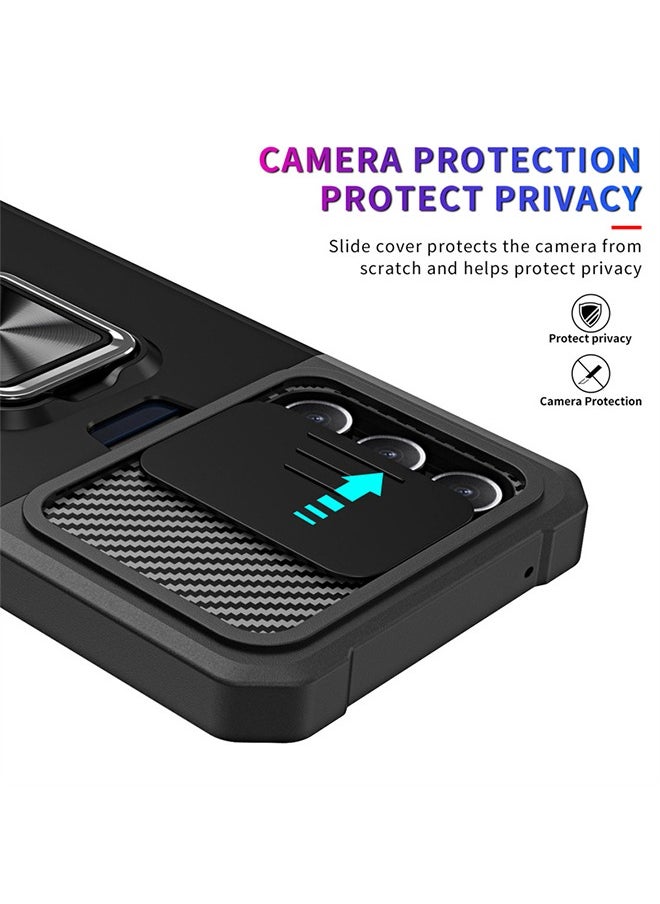SNBFA Samsung Galaxy S23 FE 5G Case with Sliding Camera Cover, Card Holder Slot and Magnetic Kickstand Ring Heavy Duty Military Grade Phone Case Shockproof Protective Cover for Samsung S23 FE (Black)  - Image 2