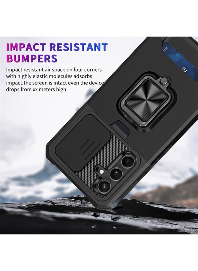 SNBFA Samsung Galaxy S23 FE 5G Case with Sliding Camera Cover, Card Holder Slot and Magnetic Kickstand Ring Heavy Duty Military Grade Phone Case Shockproof Protective Cover for Samsung S23 FE (Black)  - Image 4