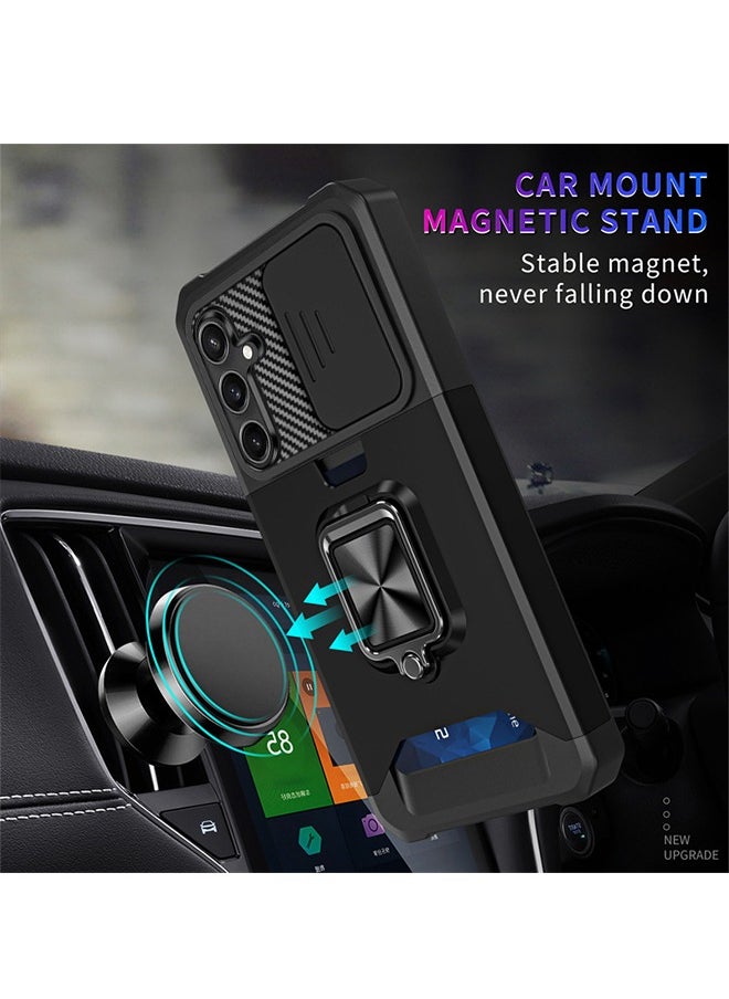 SNBFA Samsung Galaxy S23 FE 5G Case with Sliding Camera Cover, Card Holder Slot and Magnetic Kickstand Ring Heavy Duty Military Grade Phone Case Shockproof Protective Cover for Samsung S23 FE (Black)  - Image 3