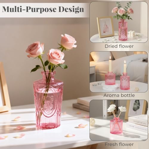 BEAHOT 12 Pack Bud Vase in Bulk - BEAHOT Pink Flower Vases for Wedding Decorations, Glass Vase for Table Decorations, Small Vase for Home, Mother's Day, Centerpieces, Party, Office (Pink) - Image 3