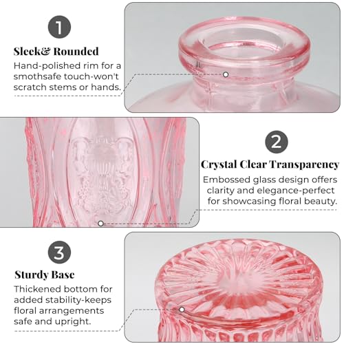 BEAHOT 12 Pack Bud Vase in Bulk - BEAHOT Pink Flower Vases for Wedding Decorations, Glass Vase for Table Decorations, Small Vase for Home, Mother's Day, Centerpieces, Party, Office (Pink) - Image 5