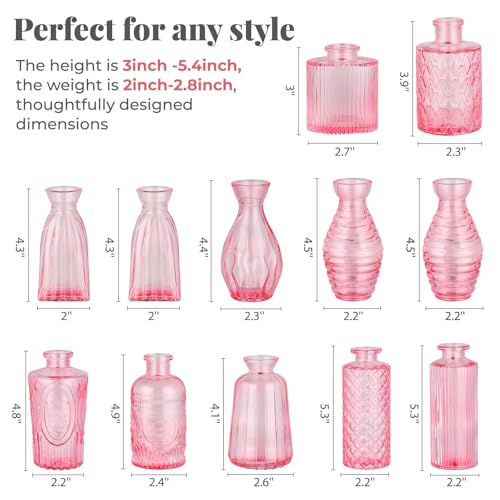 BEAHOT 12 Pack Bud Vase in Bulk - BEAHOT Pink Flower Vases for Wedding Decorations, Glass Vase for Table Decorations, Small Vase for Home, Mother's Day, Centerpieces, Party, Office (Pink) - Image 2