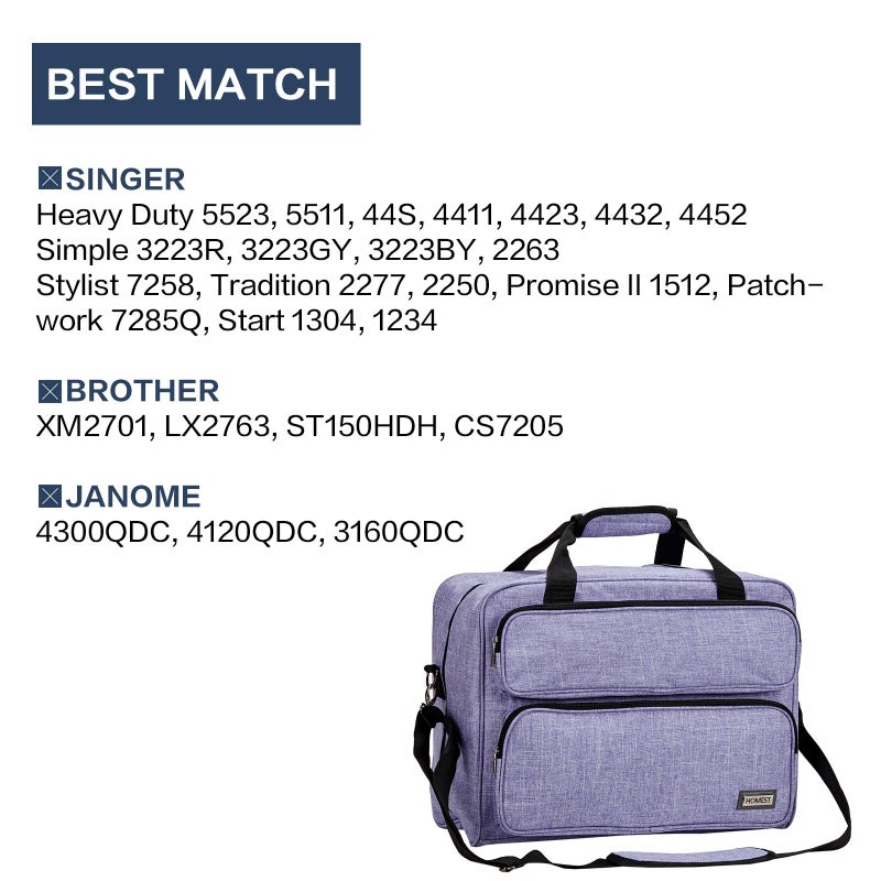 HOMEST Sewing Machine Carrying Case, Universal Tote Bag with Shoulder Strap Compatible with Singer, Brother, Janome, Purple (Patent Design) - Image 4