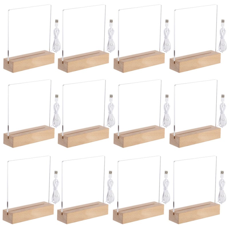 Lnrueg Led Wooden Acrylic Light Base and Blanks (12) - 7'' Led Acrylic Night Lights with USB Cables - Image 1
