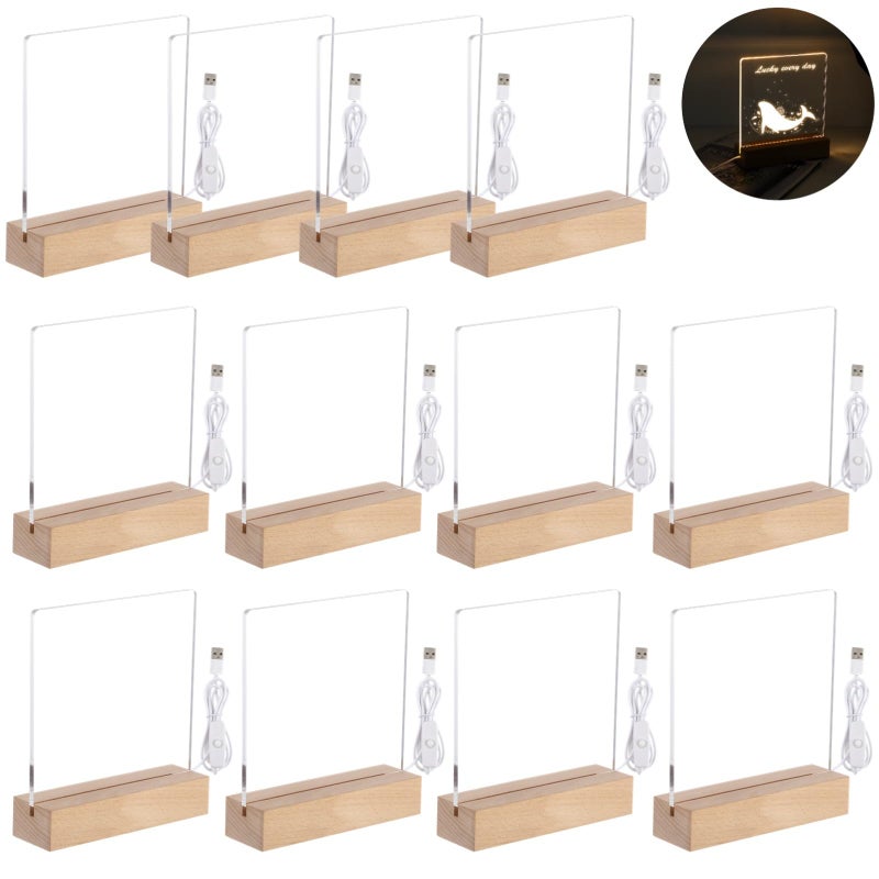 Lnrueg Led Wooden Acrylic Light Base and Blanks (12) - 7'' Led Acrylic Night Lights with USB Cables - Image 2