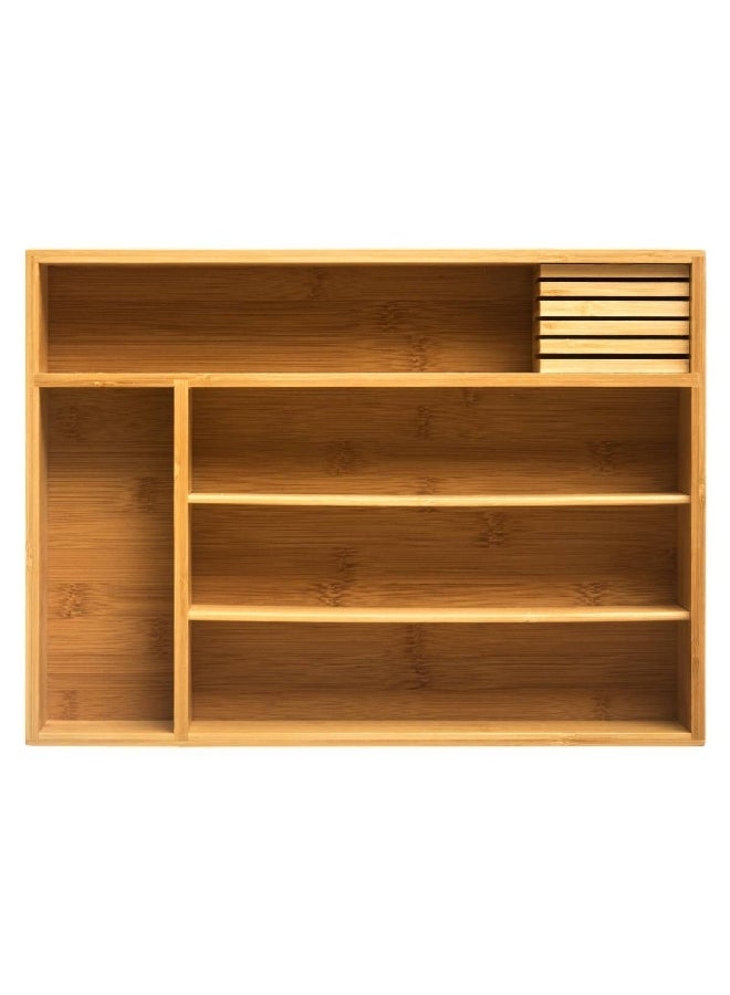 5 خمسة صينية تخزين أدوات مصنوعة من الخيزران مع 5 أقسام لتوفير المساحة وتنظيم الأدوات بلون بني بقياس 6.9 × 28 × 38 سم - Image 2