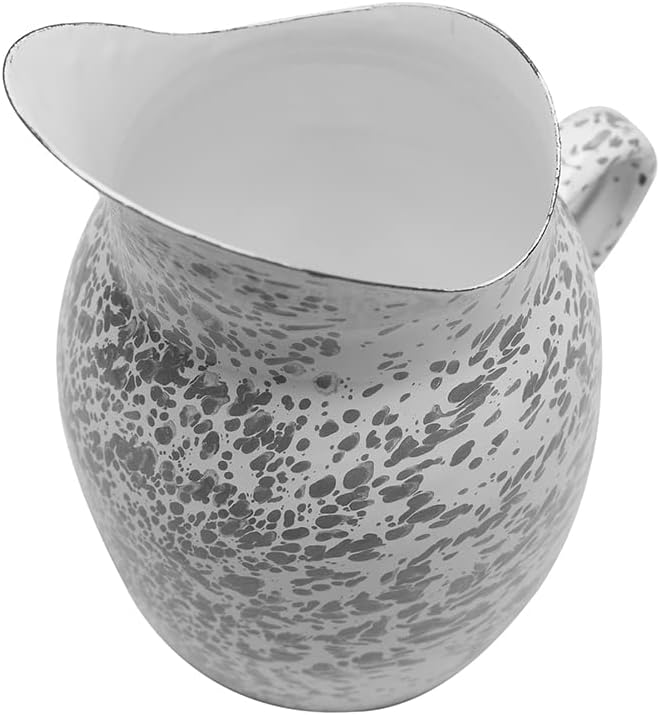 Treasure Gurus Enamel Grey Marble Rustic Metal Pitcher Country Vase Farmhouse Kitchen Tableware Decor  - Image 2