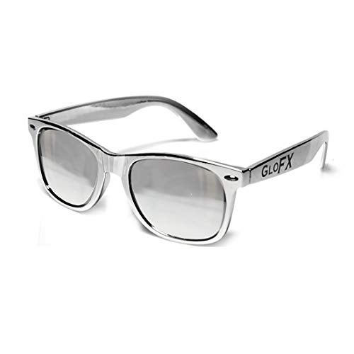GloFX Chrome Diffraction Glasses – Silver Mirror - Rave Rainbow EDM Diffraction Chrome Silver - Image 2
