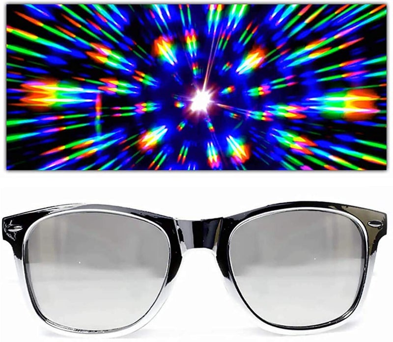 GloFX Chrome Diffraction Glasses – Silver Mirror - Rave Rainbow EDM Diffraction Chrome Silver - Image 5