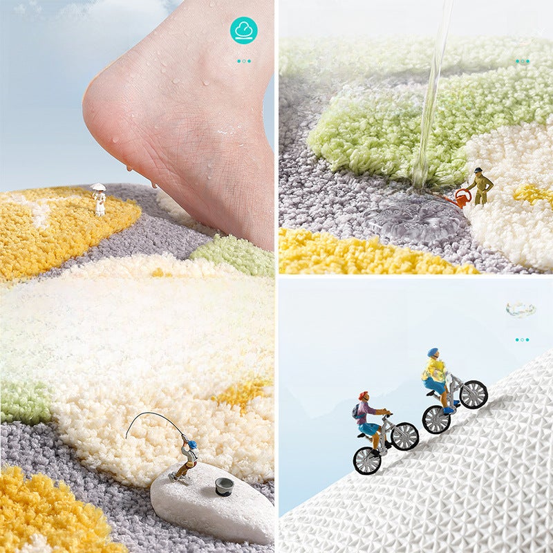 Modern simple ins bathroom floor mat household toilet mat square bathroom flocking carpet toilet absorbent mat(Above the rainbow, 50*55cm) - Image 3