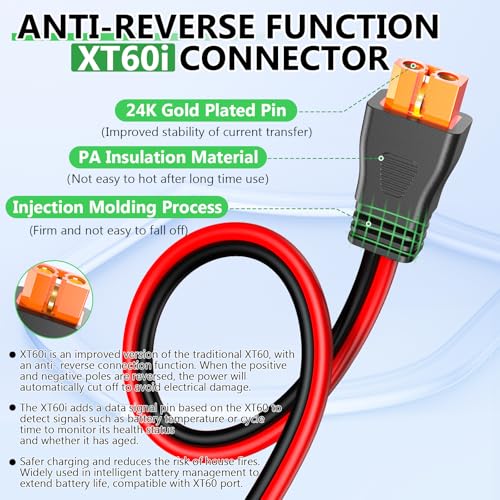 Vansdon Solar to XT60i Extension Cable 12AWG 20FT XT60i Female to Male Connector for RV Foldable Solar Panel Portable Power Station Solar Generator - Image 3