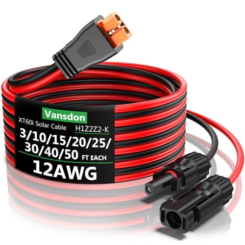Vansdon Solar to XT60i Extension Cable 12AWG 20FT XT60i Female to Male Connector for RV Foldable Solar Panel Portable Power Station Solar Generator - Image 1